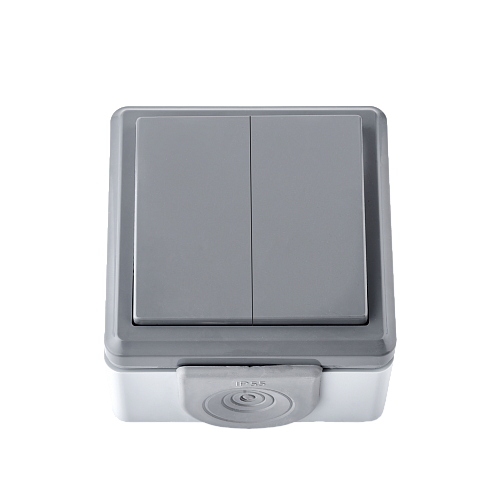 Выключатель открытой установки 2-кл. 10А серый IP55 ПРАЛЕСКА АКВА (РФ)